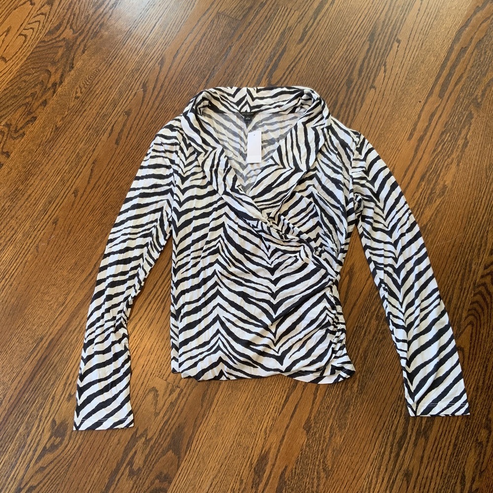 NWT Ann Taylor Faux Wrap Top XL Knit Animal‎ Print Zebra Asymmetric Safari NEW